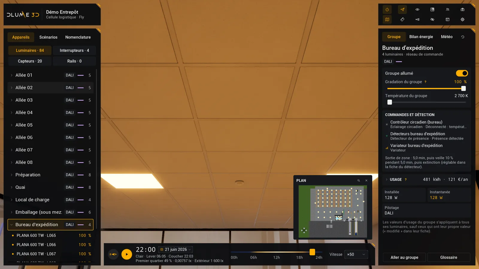 Interface DLUME 3D, groupe réglé à 2 700 K