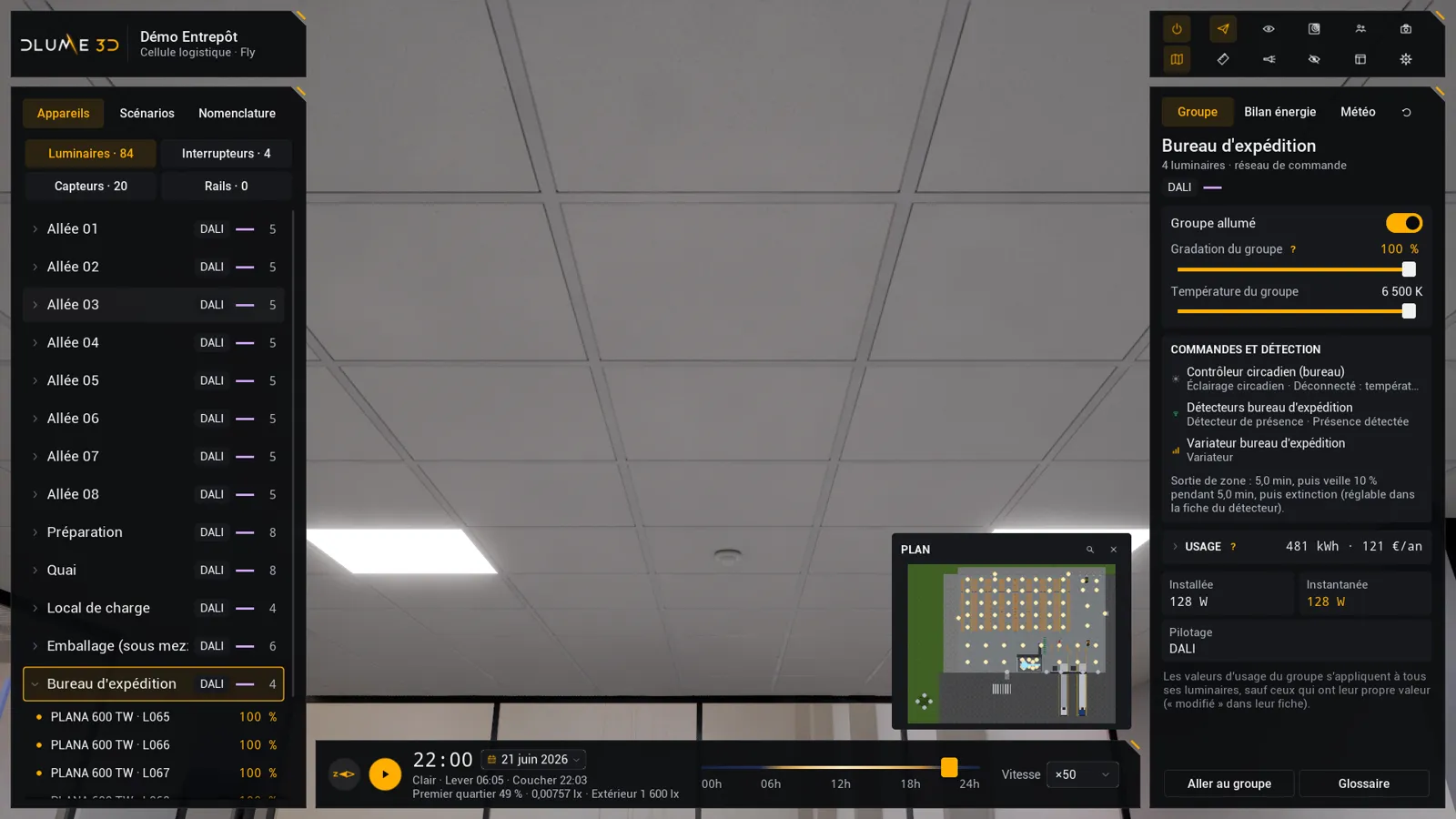 Interface DLUME 3D, groupe réglé à 6 500 K